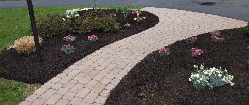 Landscape beds with mulch freshly replenished in Orefield, PA.