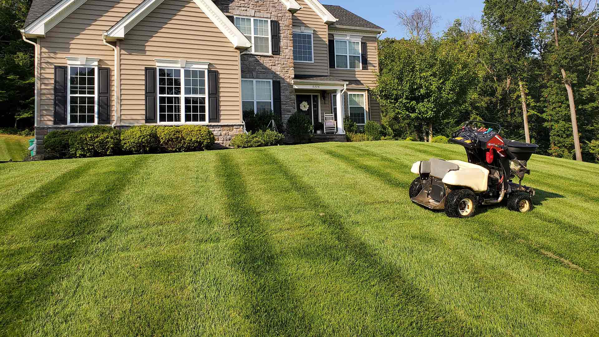 Lawn with fertilization treatments at a home in Macungie, PA.