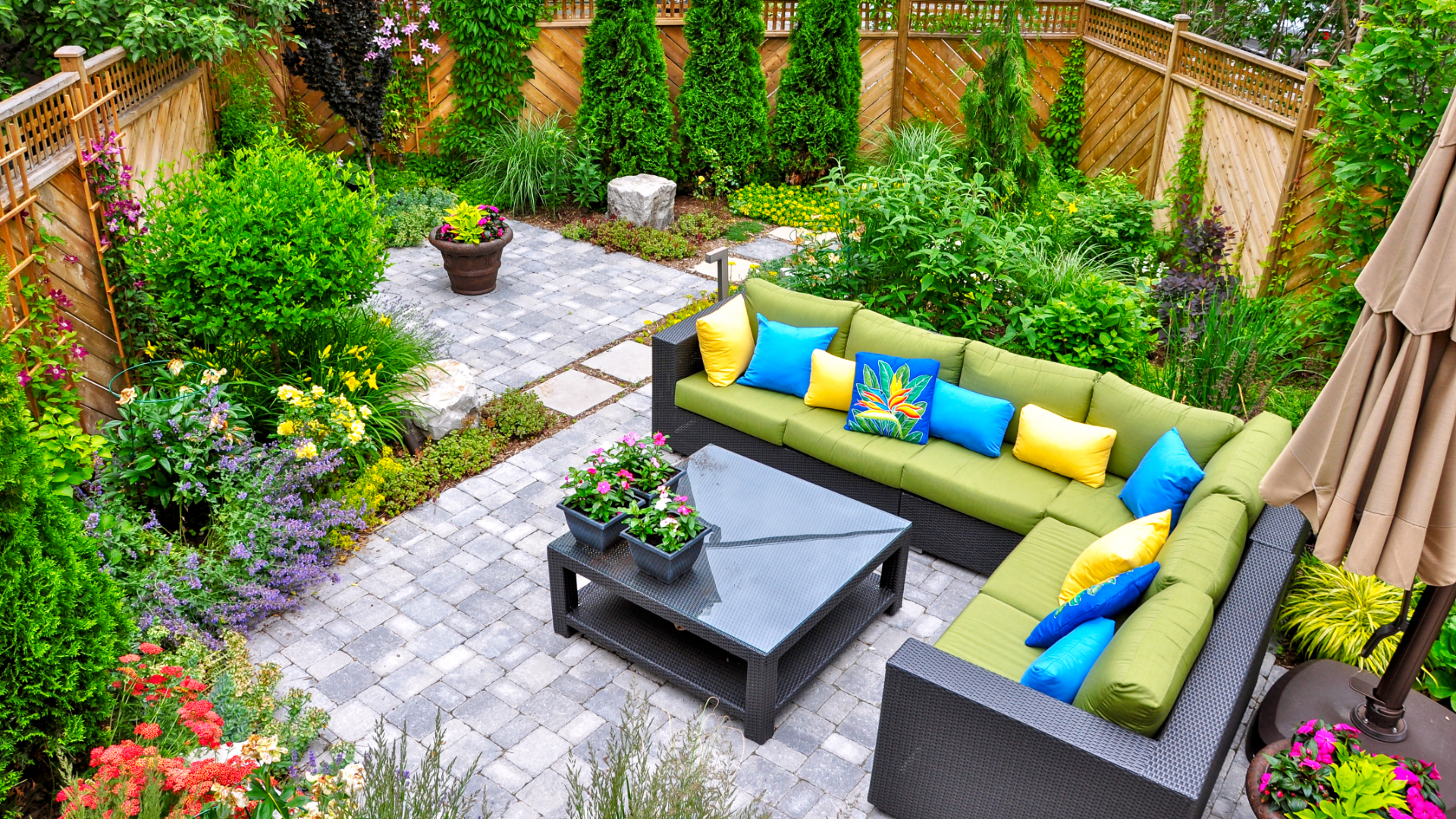 A vibrant patio with green furniture in out client's backyard in Boyertown, PA. 
