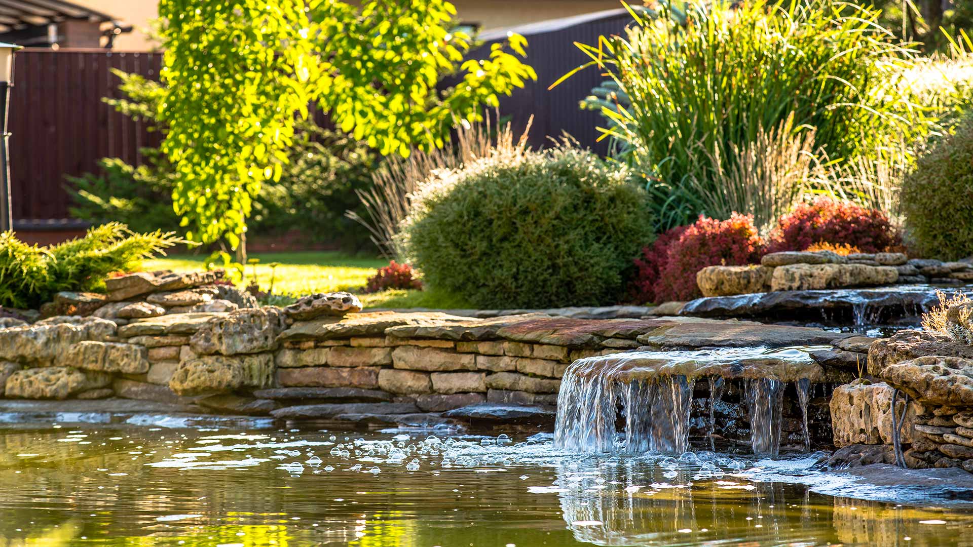 Water fall feature and pond installed at a home in Macungie, PA.