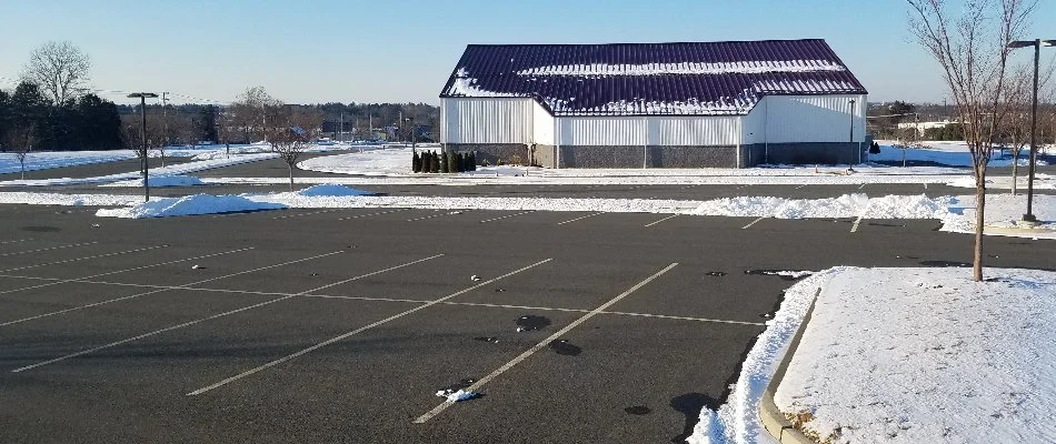 Snow cleared from a commercial parking lot in Macungie, PA.