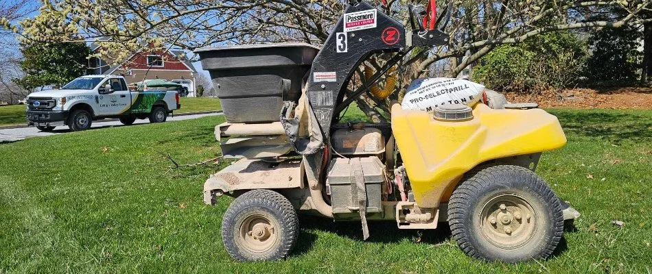 Fertilizer machine on a lawn in Macungie, PA.