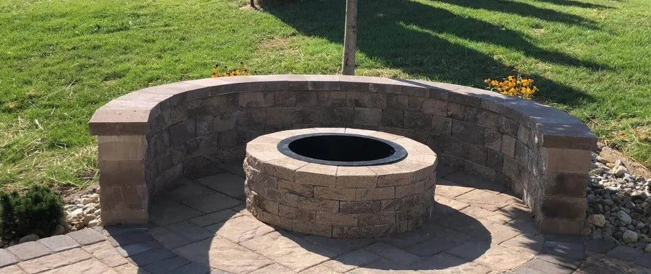 Fire pit in Northampton, PA, with a seating wall.