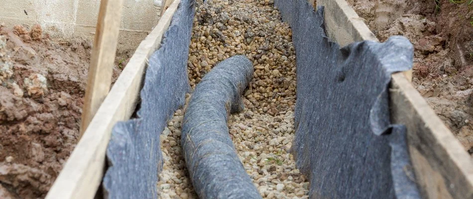 French drain in Macungie, PA, during installation.