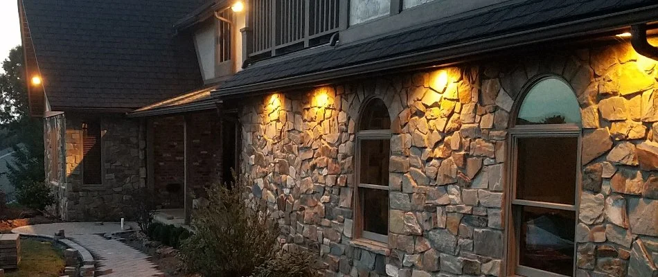 LED bulbs along the exterior wall of a house in Macungie, PA.