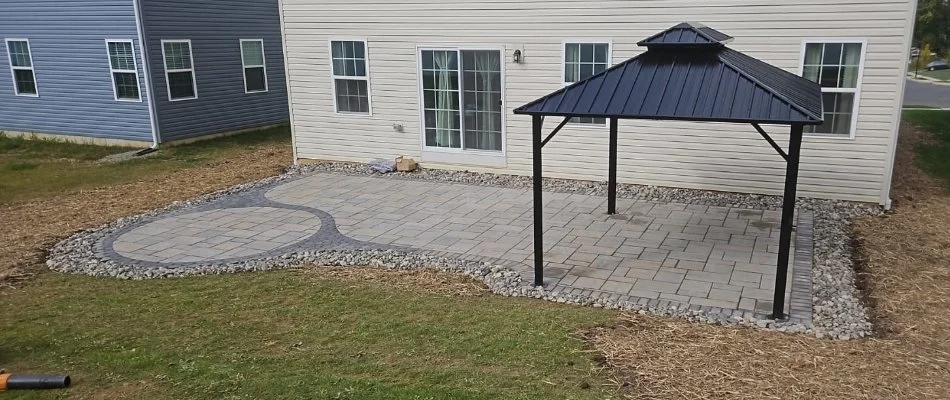 Paver patio in Macungie, PA, with a small pavilion.