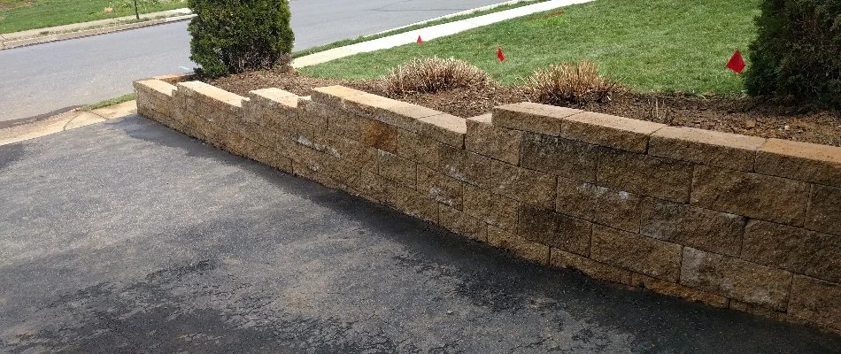 Retaining wall along a driveway in Macungie, PA.