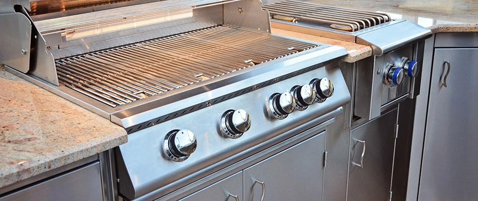 Close up on grill controls from a recently installed outdoor kitchen in Macungie, PA.