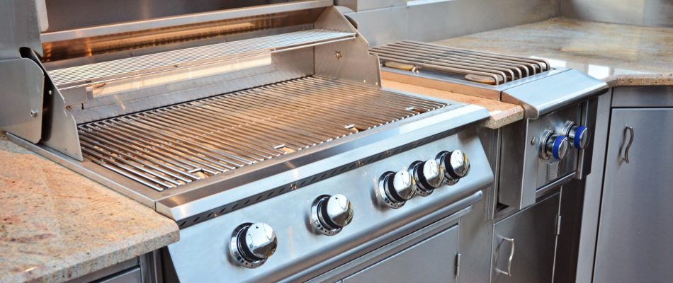 Close up on a brand new grill included in our custom outdoor kitchen for a client in Boyertown, PA. 