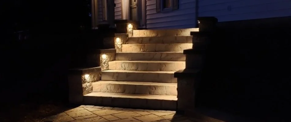 Illuminated outdoor steps on a property in Catasauqua, PA.