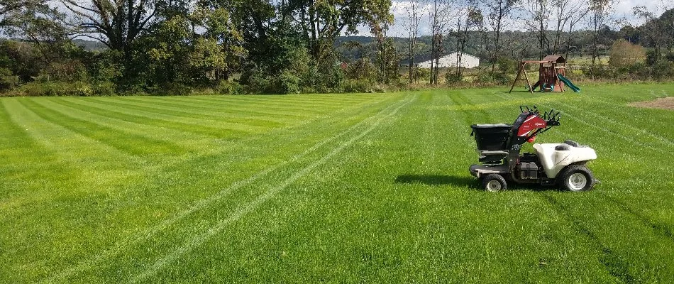 A lawn care equipment on dense green grass in Hanover, PA.