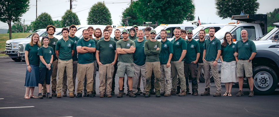 Lehigh Valley Lawn team and work trucks in Zionsville, Pennsylvania.