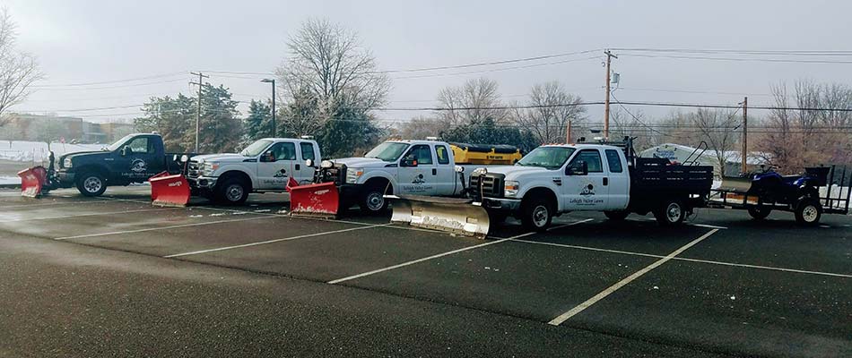 Lehigh Valley Lawn snow plow fleet ready to work near Allentown, PA.