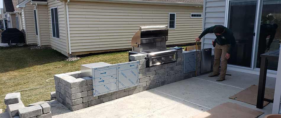 Outdoor kitchen under construction in Macungie, PA.