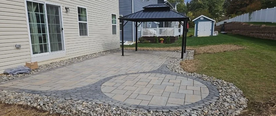 Patio area and gazebo in Barto, PA.