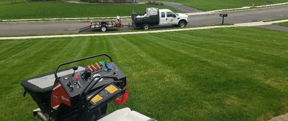Professional lawn care equipment on a lawn in Macungie, PA.