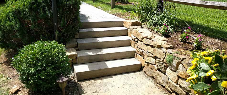 Custom retaining wall and steps near Macungie, PA.
