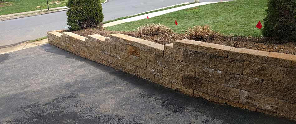 Stone retaining wall constructed at a home in Wescosville, PA.