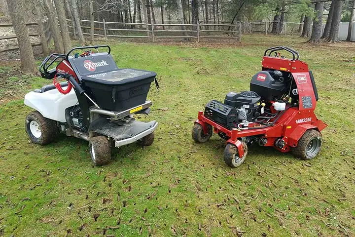 Lawn aeration equipment at a home in Orefield, Pennsylvania.